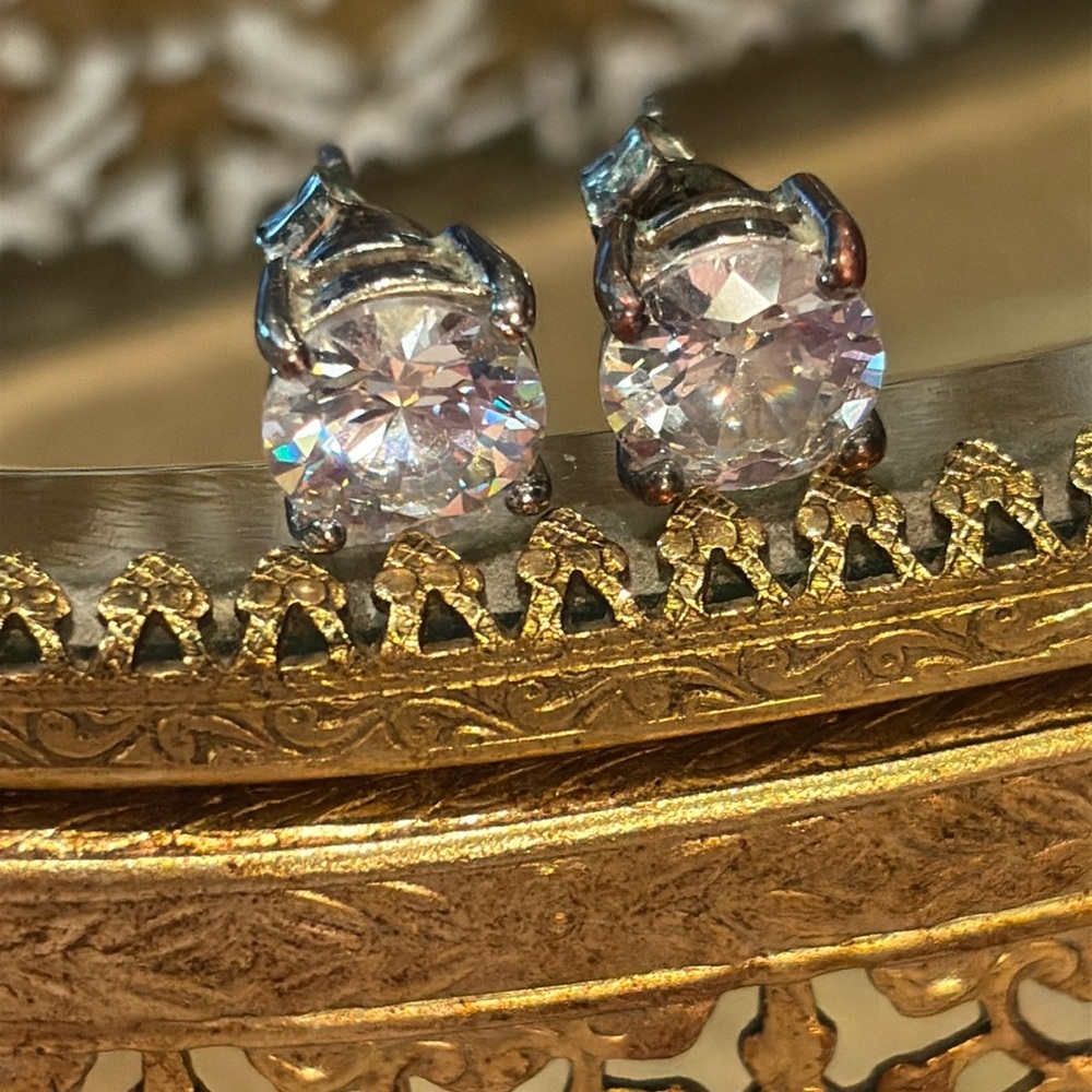 Vintage Cz Diamond Solitaire Earrings